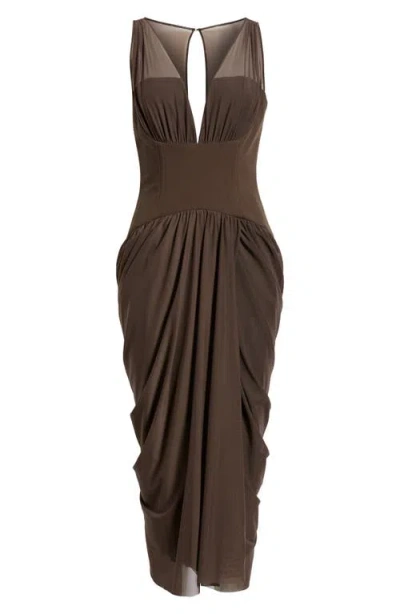 Black Halo Elara Corset Midi Dress In Brown
