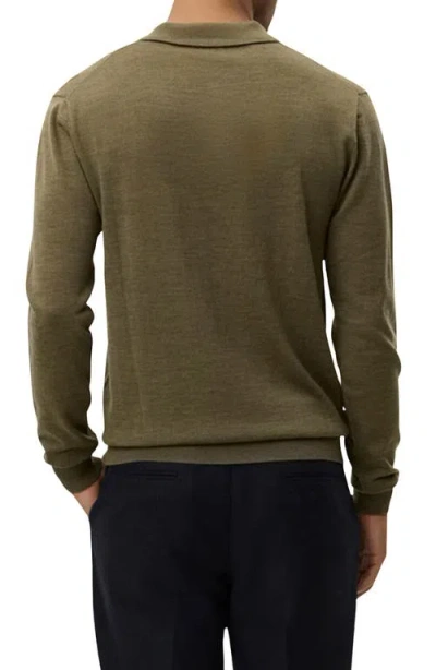 Les Deux Greyson Long Sleeve Wool Polo Sweater In Green
