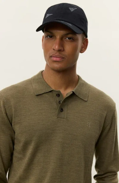 Les Deux Greyson Long Sleeve Wool Polo Sweater In Green