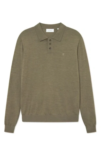 Les Deux Greyson Long Sleeve Wool Polo Sweater In Green