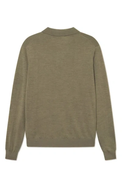 Les Deux Greyson Long Sleeve Wool Polo Sweater In Green