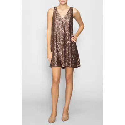 Melloday Sequin Shift Minidress In Brown
