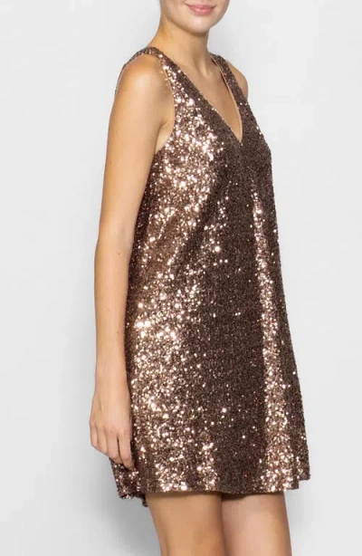 Melloday Sequin Shift Minidress In Brown