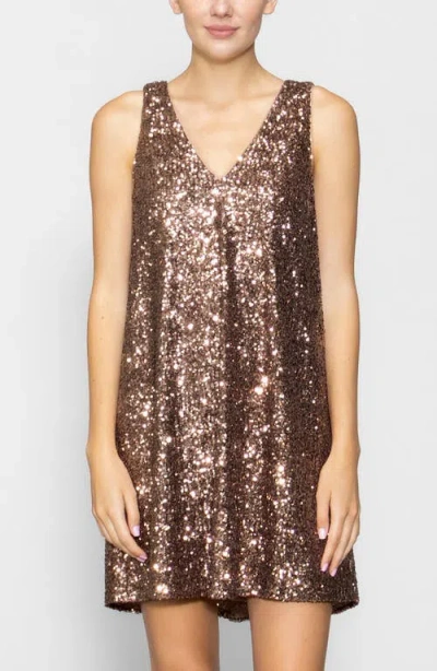 Melloday Sequin Shift Minidress In Brown