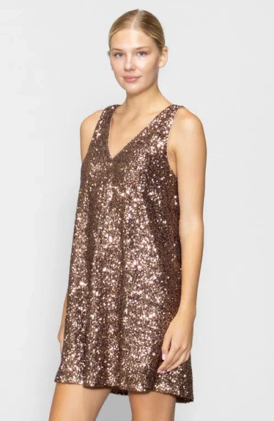 Melloday Sequin Shift Minidress In Brown