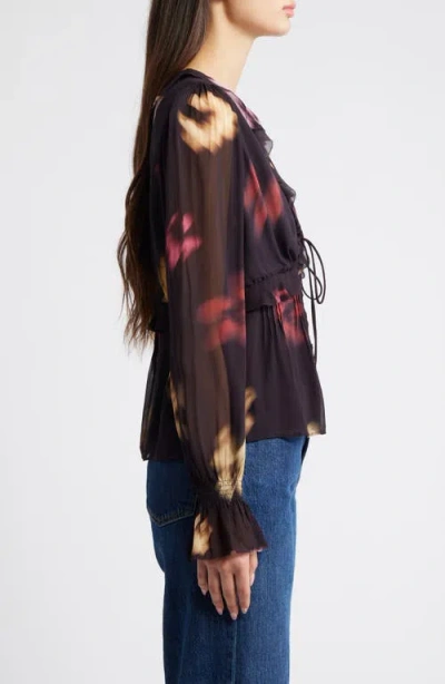 Rails Alixa Floral Ruffle Button-up Shirt In Black