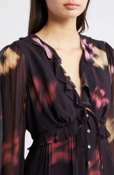 Rails Alixa Floral Ruffle Button-up Shirt In Black