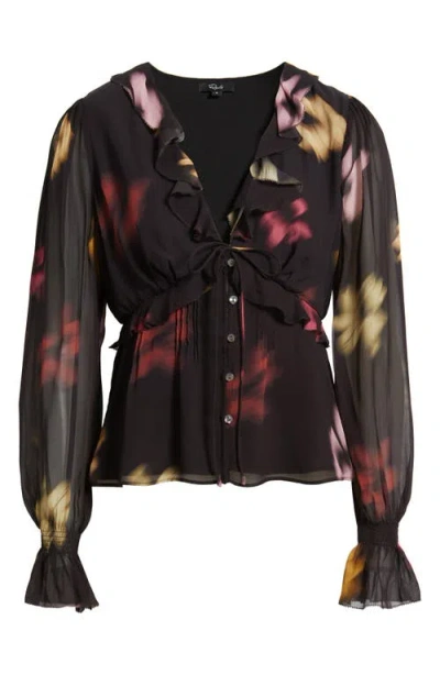 Rails Alixa Floral Ruffle Button-up Shirt In Black