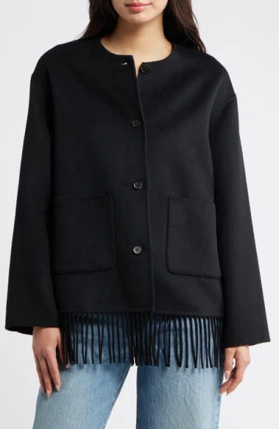 Rails Tomoko Frige Trim Wool Blend Jacket In Black