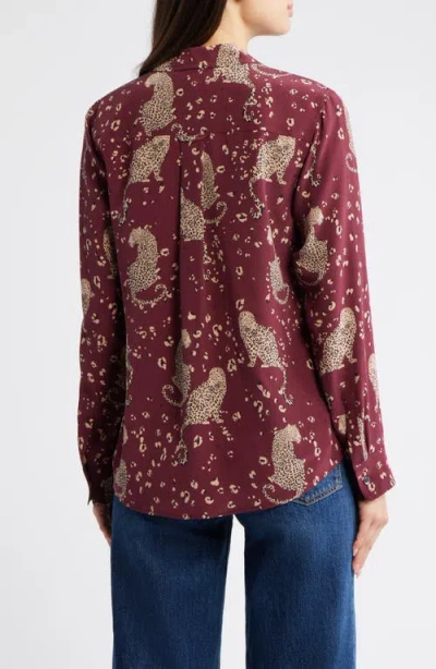 Rails Kate Jaguar Print Silk Button-up Shirt In Gold