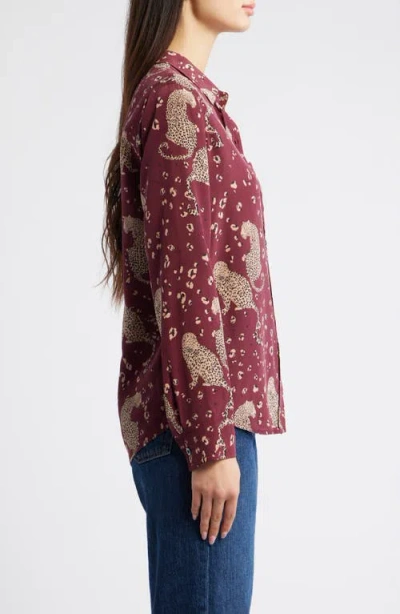 Rails Kate Jaguar Print Silk Button-up Shirt In Gold