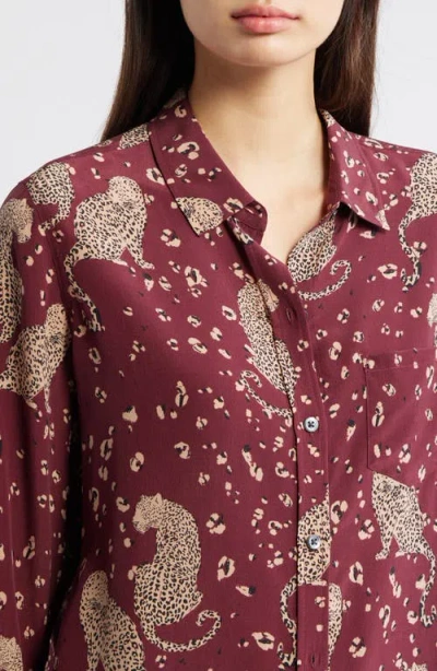 Rails Kate Jaguar Print Silk Button-up Shirt In Gold