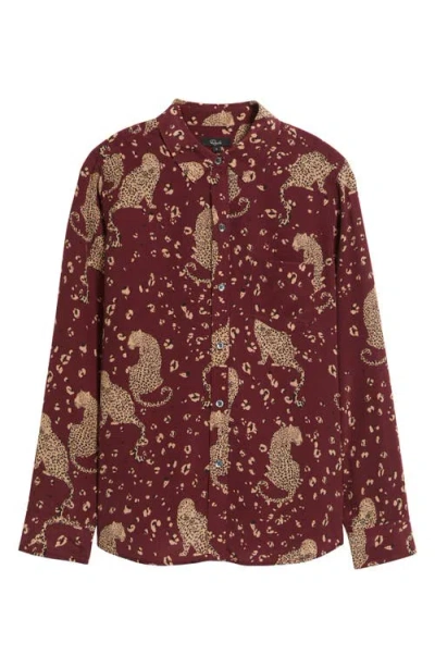 Rails Kate Jaguar Print Silk Button-up Shirt In Gold