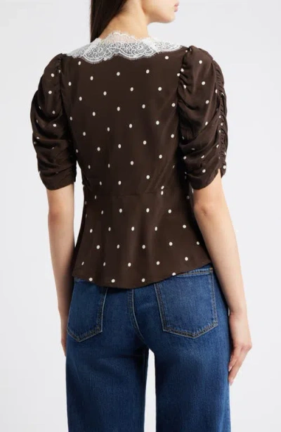 Rails Lazara Lace Trim Polka Dot Top In Brown