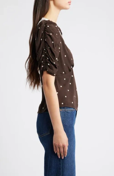 Rails Lazara Lace Trim Polka Dot Top In Brown