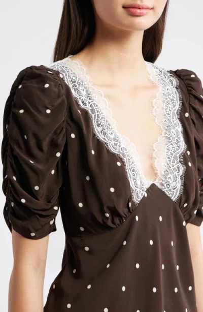 Rails Lazara Lace Trim Polka Dot Top In Brown