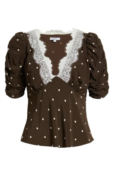 Rails Lazara Lace Trim Polka Dot Top In Brown