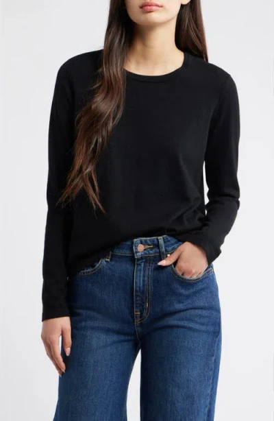Rails Cotton & Cashmere Long Sleeve Knit Top In Black