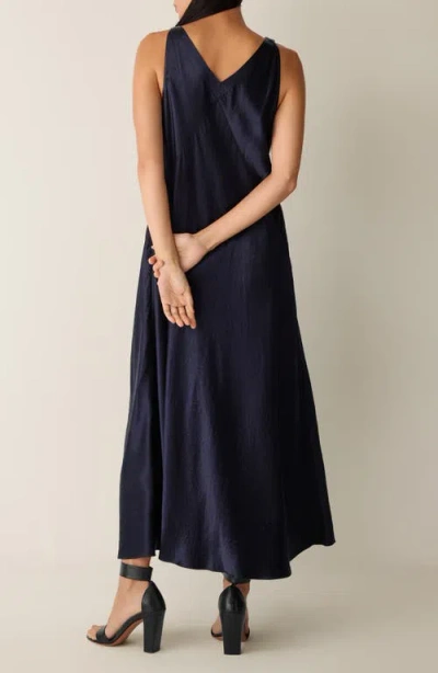 Eileen Fisher V-neck Crinkled Satin Midi Dress In Black