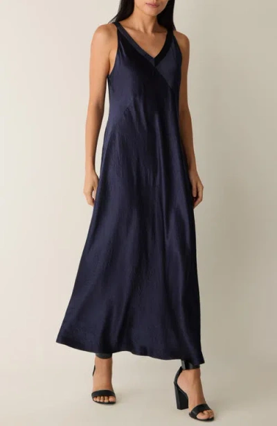 Eileen Fisher V-neck Crinkled Satin Midi Dress In Black