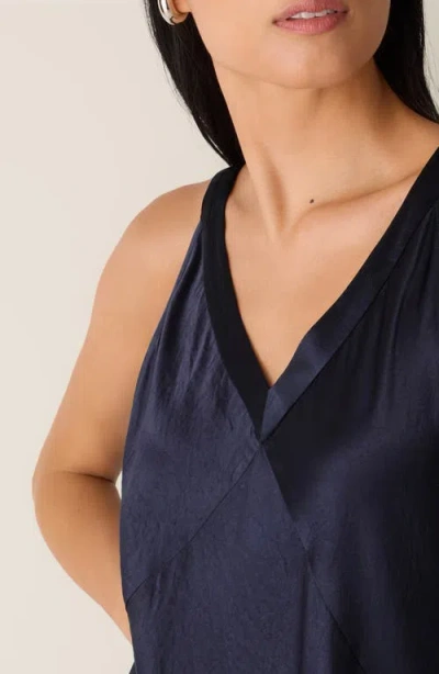 Eileen Fisher V-neck Crinkled Satin Midi Dress In Black