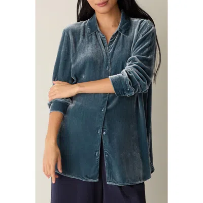 Eileen Fisher Classic Collar Long Shirt In Blue