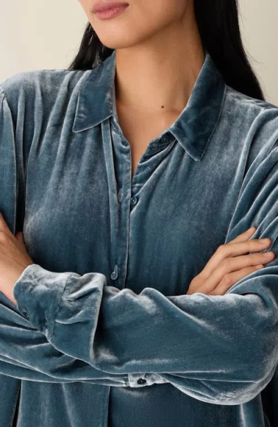 Eileen Fisher Classic Collar Long Shirt In Blue