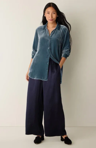 Eileen Fisher Classic Collar Long Shirt In Blue