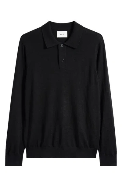 Nn07 Serge 6584 Long Sleeve Wool Blend Polo Sweater In Black