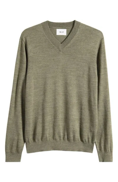 Nn07 Serge 6584 Wool Blend V-neck Sweater In Green