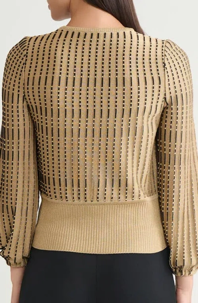 Ming Wang Linear Metallic Knit Top In Brown
