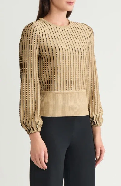Ming Wang Linear Metallic Knit Top In Brown