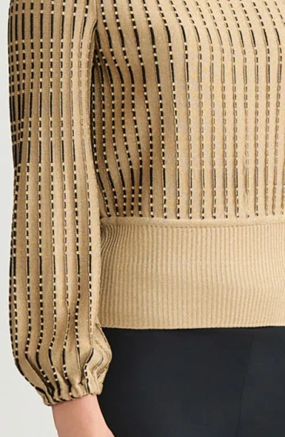 Ming Wang Linear Metallic Knit Top In Brown