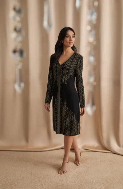 Ming Wang Linear Metallic Knit Top In Brown