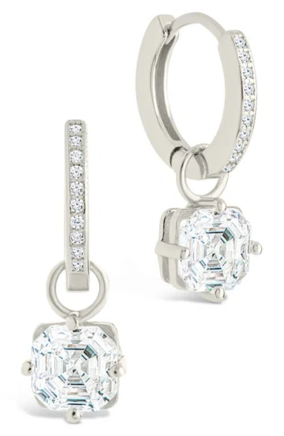 Sterling Forever Augusta Asscher Cubic Zirconia Drop Hoop Earrings In Metallic