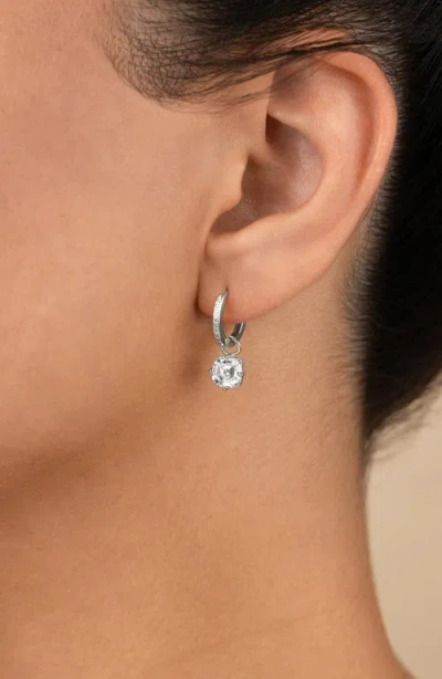 Sterling Forever Augusta Asscher Cubic Zirconia Drop Hoop Earrings In Metallic