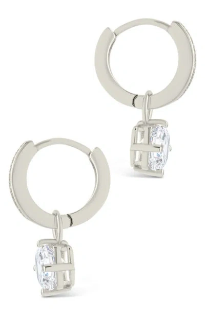 Sterling Forever Augusta Asscher Cubic Zirconia Drop Hoop Earrings In Metallic