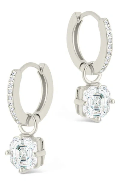 Sterling Forever Augusta Asscher Cubic Zirconia Drop Hoop Earrings In Metallic