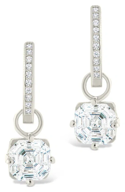 Sterling Forever Augusta Asscher Cubic Zirconia Drop Hoop Earrings In Metallic