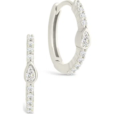 Sterling Forever Bezel Pear Cut Cubic Zirconia Huggie Hoop Earrings In Metallic