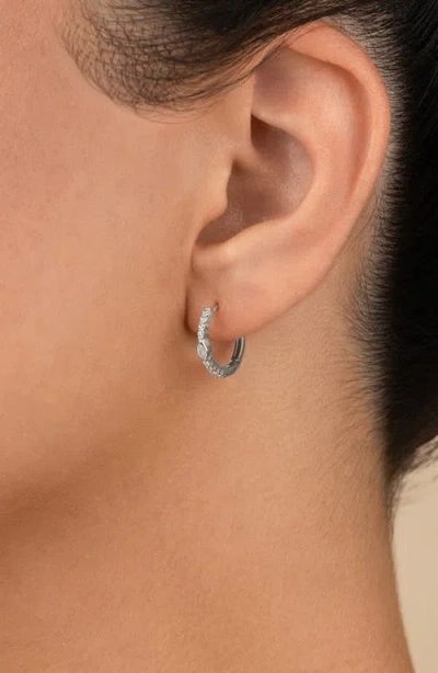 Sterling Forever Bezel Pear Cut Cubic Zirconia Huggie Hoop Earrings In Metallic