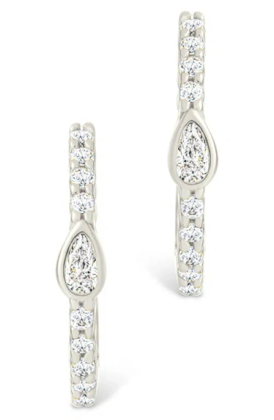 Sterling Forever Bezel Pear Cut Cubic Zirconia Huggie Hoop Earrings In Metallic