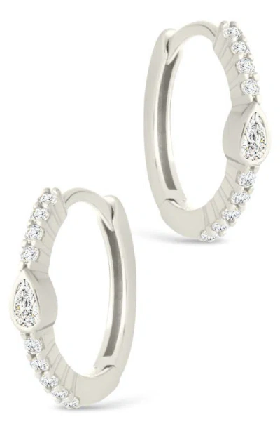 Sterling Forever Bezel Pear Cut Cubic Zirconia Huggie Hoop Earrings In Metallic