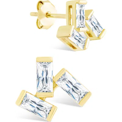 Sterling Forever Macy Baguette Cubic Zirconia Stud Earrings In Gold