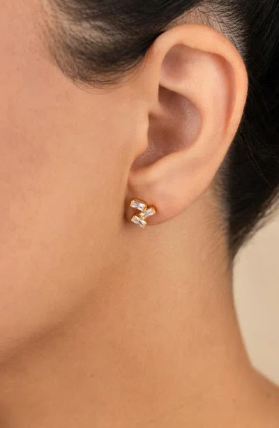 Sterling Forever Macy Baguette Cubic Zirconia Stud Earrings In Gold
