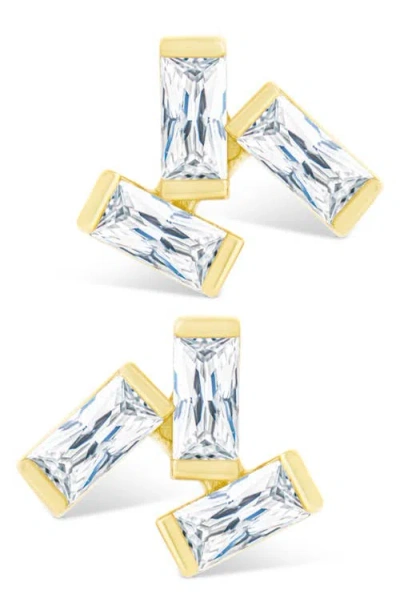 Sterling Forever Macy Baguette Cubic Zirconia Stud Earrings In Gold