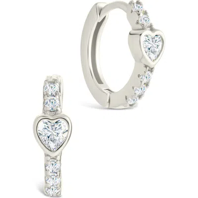 Sterling Forever Sterling Silver Heart Cut Bezel Set Huggie Hoop Earrings In Metallic