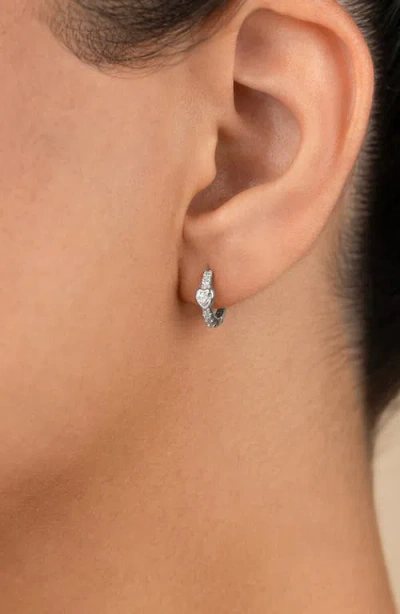 Sterling Forever Sterling Silver Heart Cut Bezel Set Huggie Hoop Earrings In Metallic