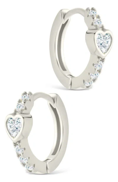 Sterling Forever Sterling Silver Heart Cut Bezel Set Huggie Hoop Earrings In Metallic