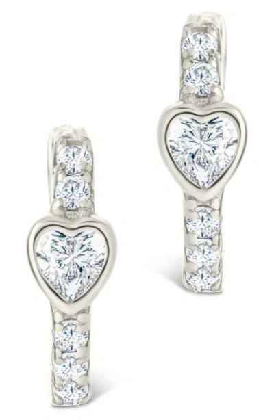 Sterling Forever Sterling Silver Heart Cut Bezel Set Huggie Hoop Earrings In Metallic